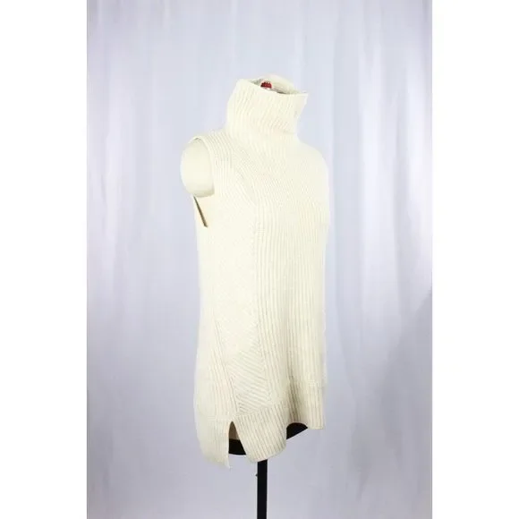 VINCE Ivory Cream Wool Cashmere Rib Knit Sleeveless Turtleneck Sweater, Size S - Picture 4 of 13